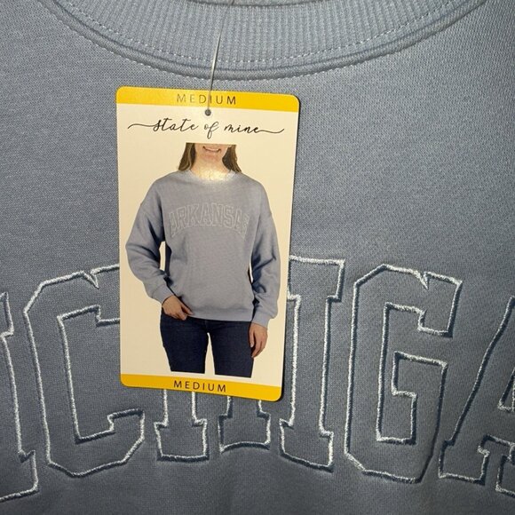 Michigan Spellout Sweatshirt Women's Medium State of Mine Light Blue NWT - Picture 3 of 9